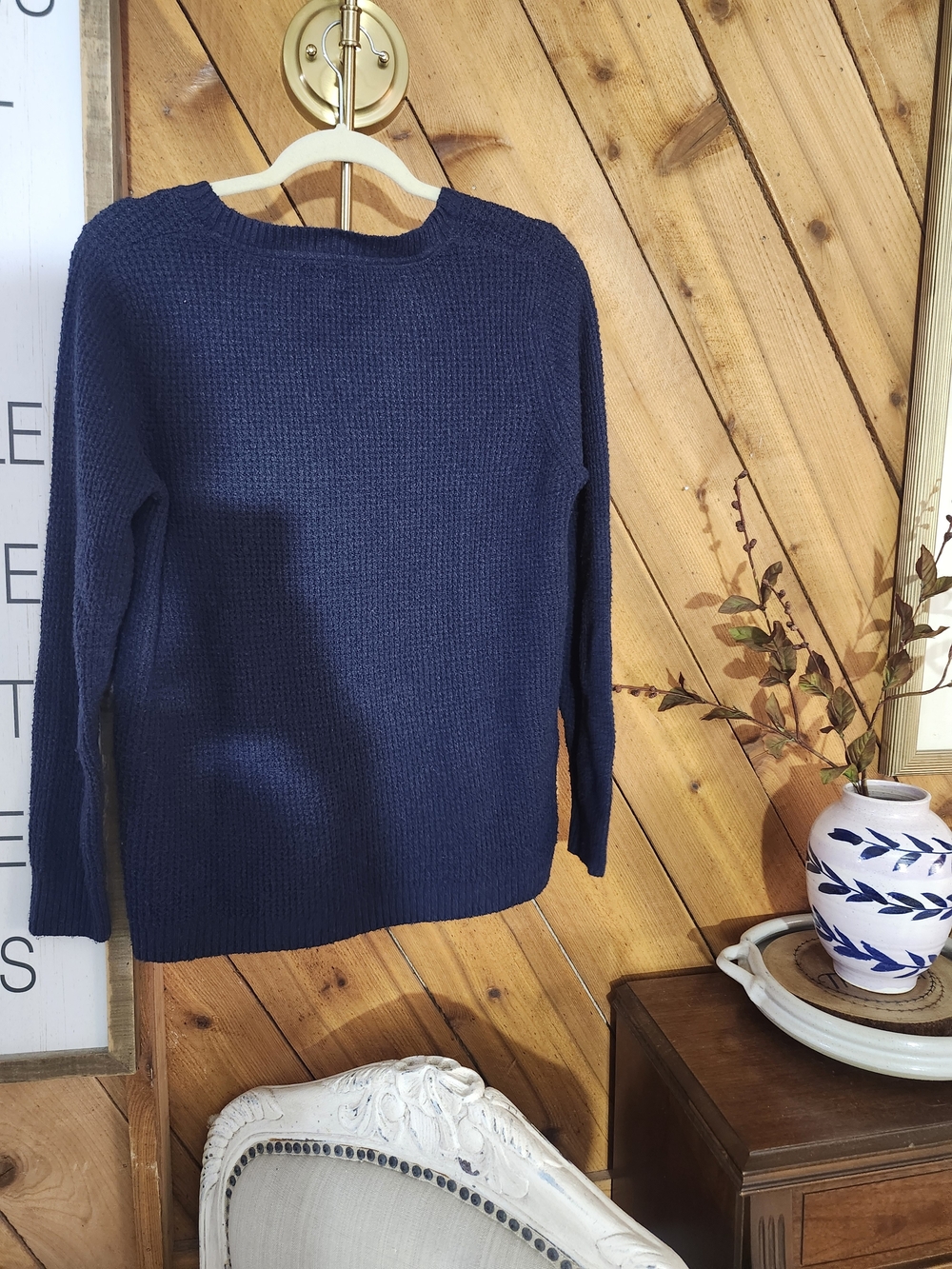 Market & Spruce Navy Soft Textured Knit Sweater Large Super Soft - Picture 3 of 4